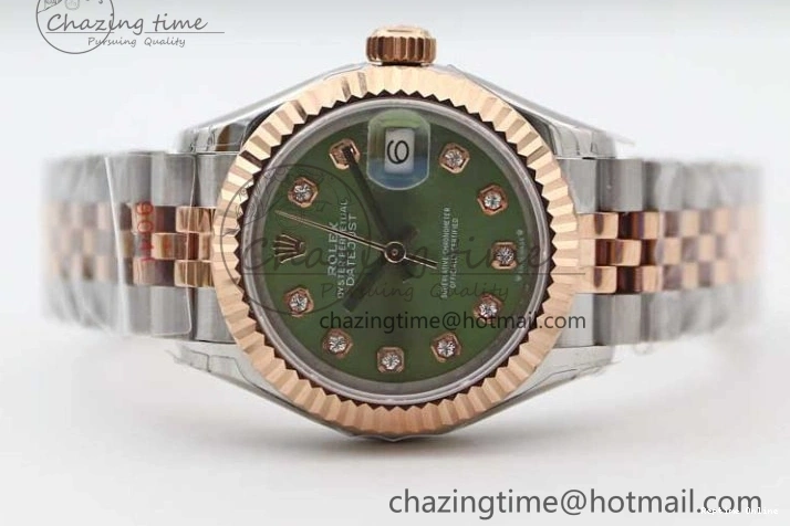 0511 Lady DateJust 28 SS RG TWF 1:1 Best Edition Green Dial Diamonds Markers on Jubilee Bracelet NH Trendsetting 2130